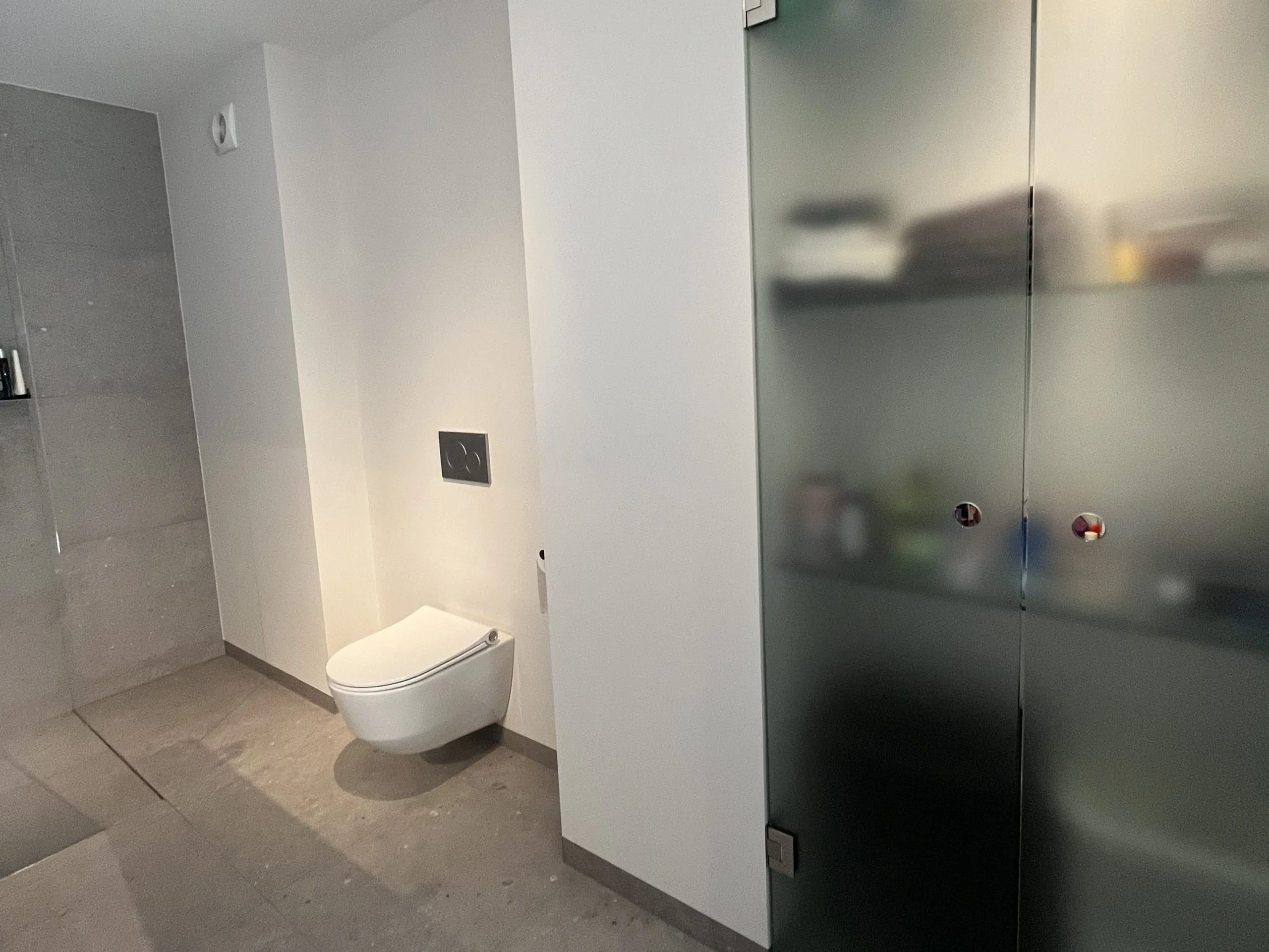 Na de renovatie – Badkamer met glazen inloopdouche tot aan het plafond