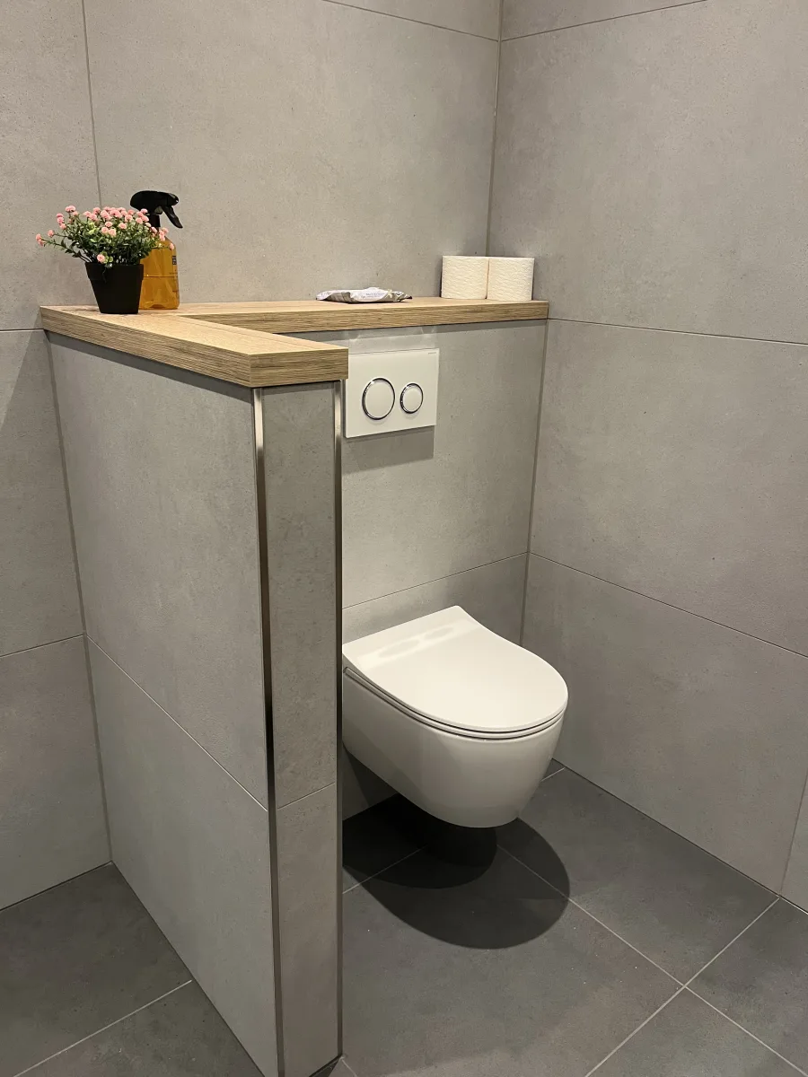 Badkamer licht & donker grijs – betonlook stijl – Veenendaal (foto 7)