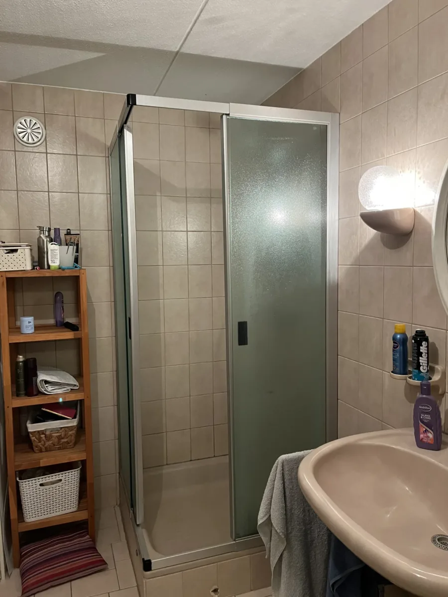 Badkamer met back to wall bad en wasmachine – modern stijl – Renkum (foto 13)