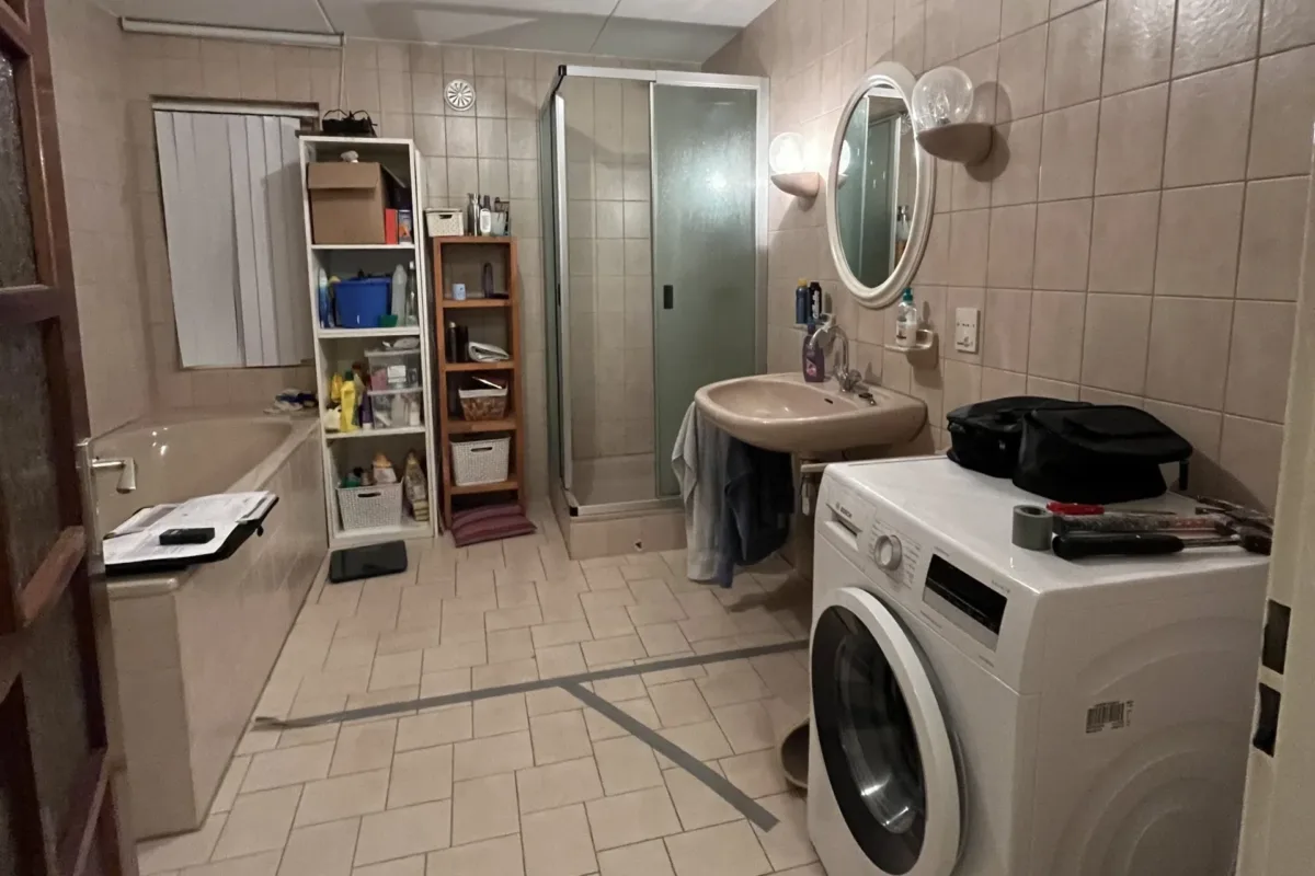 Badkamer met back to wall bad en wasmachine – modern stijl – Renkum (foto 12)