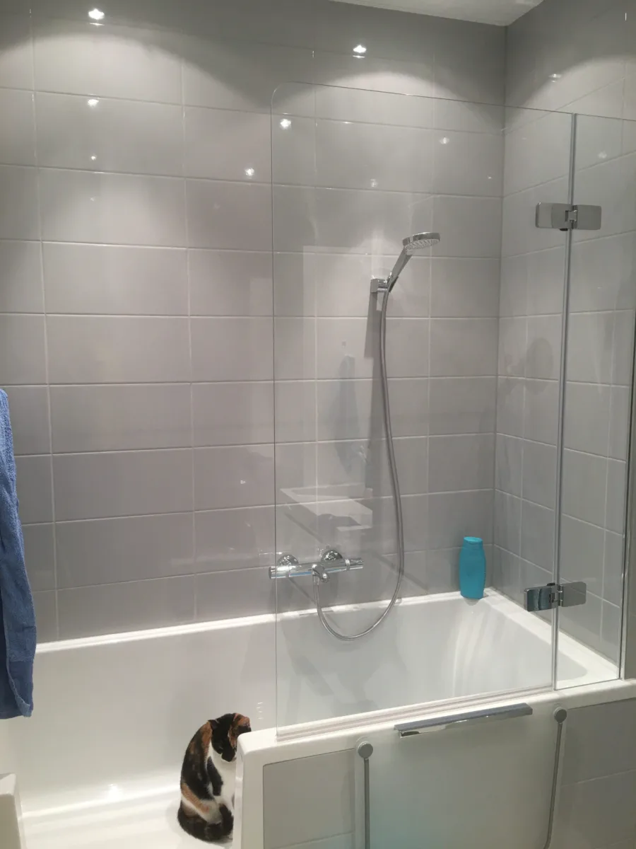 Badkamer met inloopbad-douche (bad met deur) – badkamers met hout stijl – Doorwerth (foto 5)