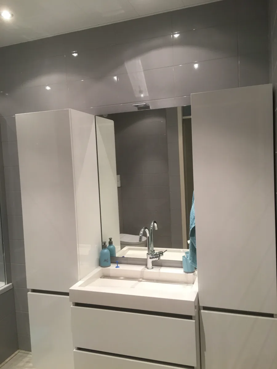 Badkamer met inloopbad-douche (bad met deur) – badkamers met hout stijl – Doorwerth (foto 6)