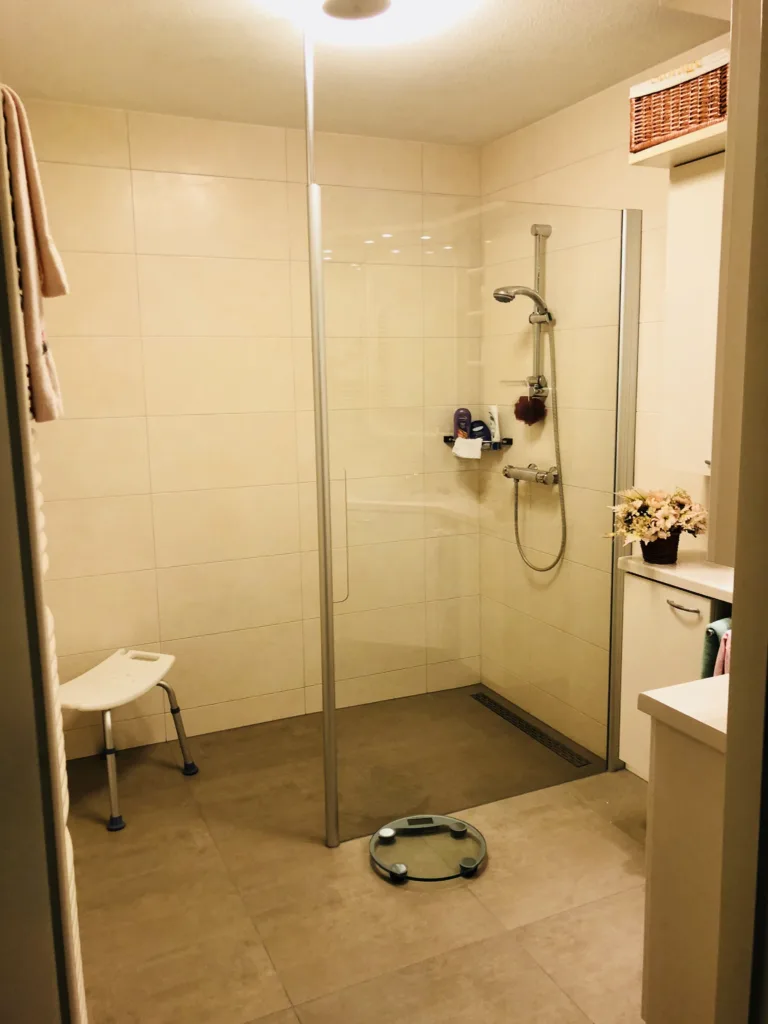 Badkamer met inloopdouche met plafond stabilisatie – ergonomisch stijl – Wageningen