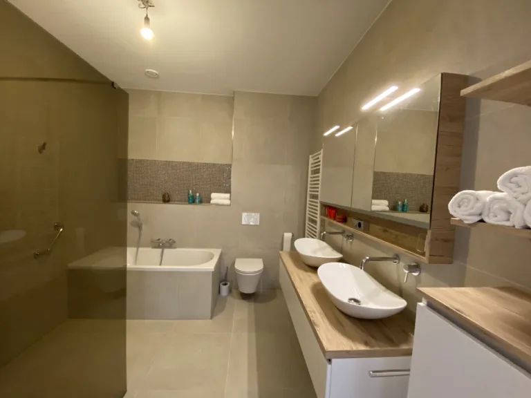 Badkamer met opbouw waskommen – modern stijl – Wageningen