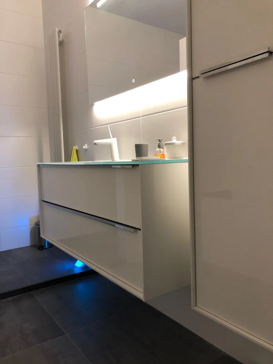 Inloopdouche, bad en glazen wastafel – modern stijl – Veenendaal (foto 7)