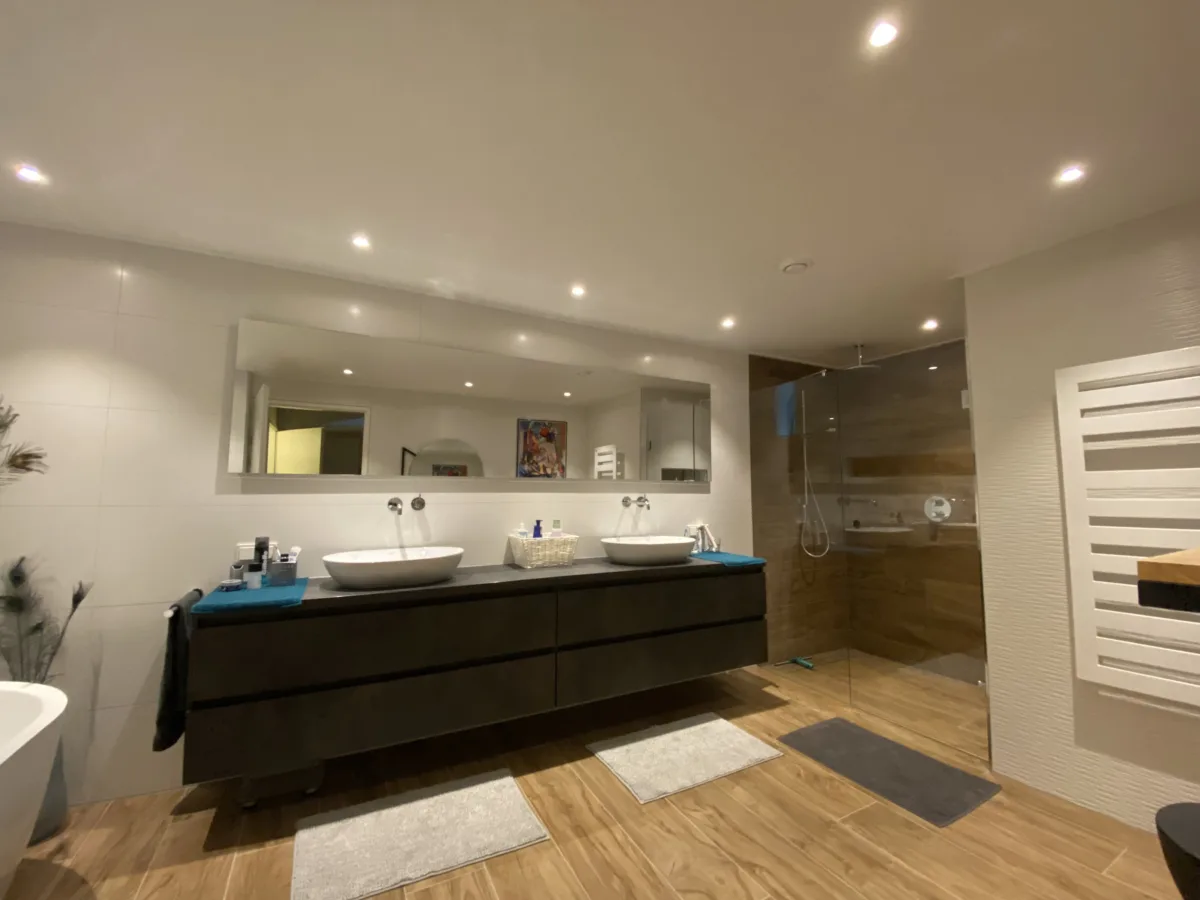 Badkamer souterrain en twee toiletruimtes – badkamers met hout stijl – Rhenen (foto 2)
