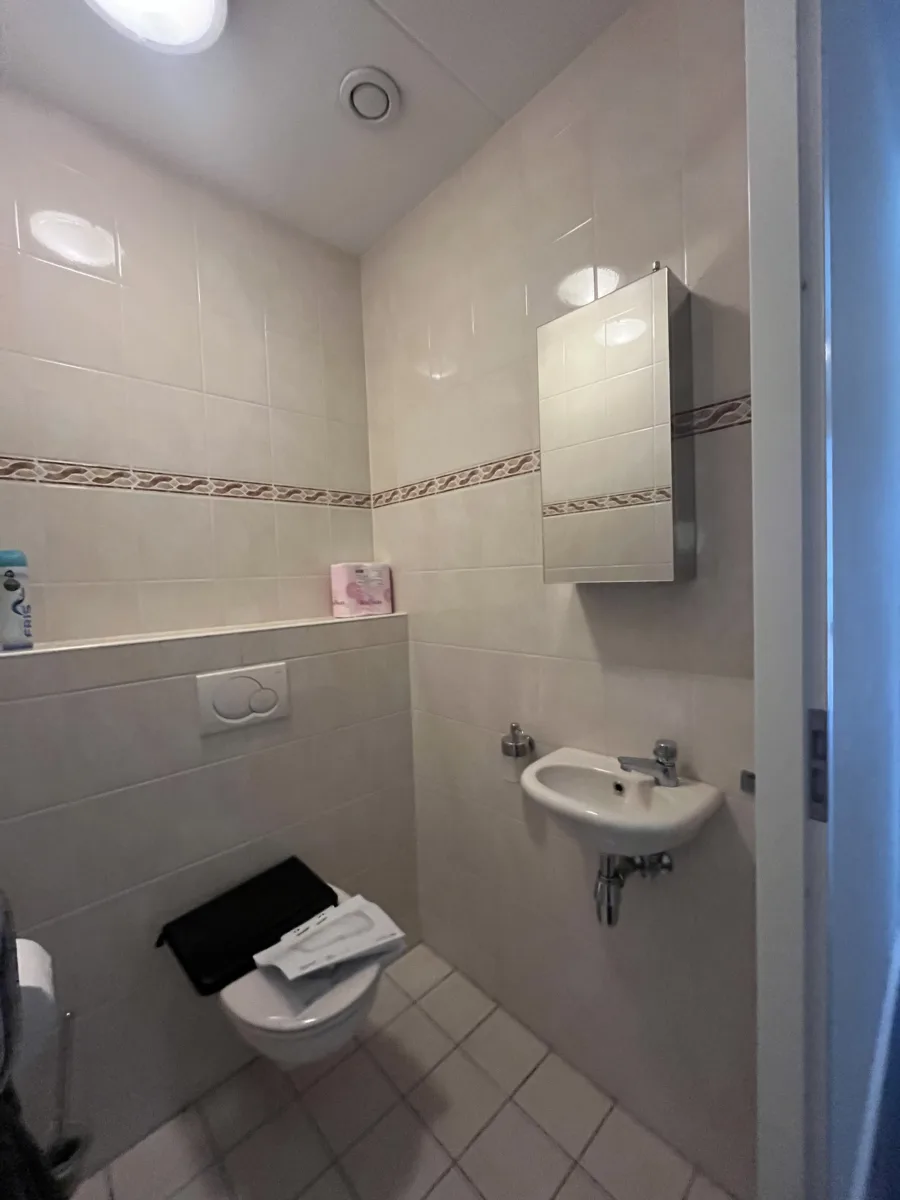 Badkamer met blauwe accenten en inloopdouche met grijs rookglas – modern stijl – Elst (foto 20)